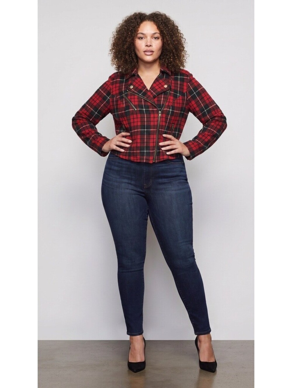 Torrid Red and Black Plaid Moto Jacket Size 1X